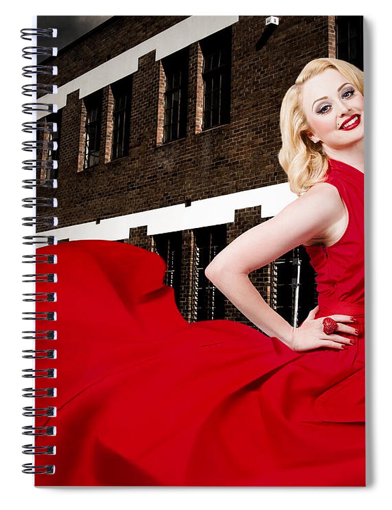 Fashion Spiral Notebook featuring the photograph Beautiful sexy blond girl wearing a long dress #2 by Jorgo Photography