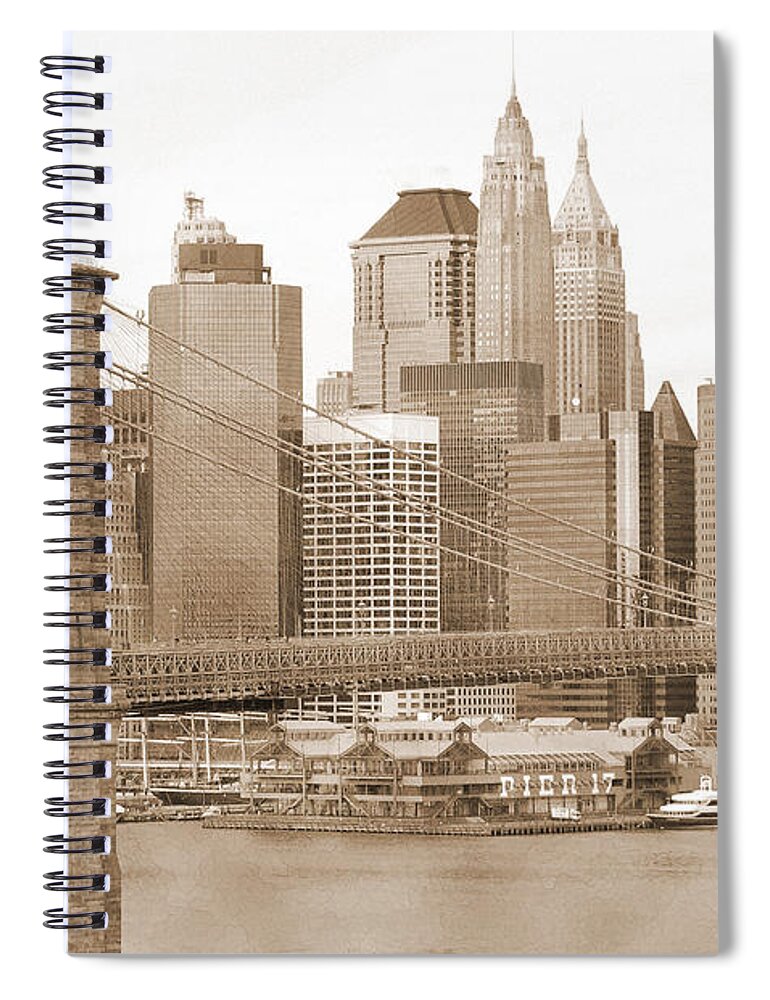 Bw Spiral Notebook featuring the photograph Brooklyn Bridge and Manhattan vintage #3 by RicardMN Photography