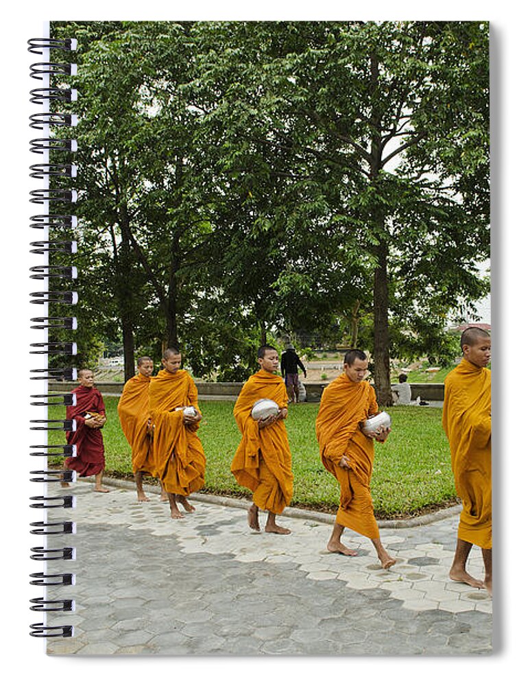 Battambang Spiral Notebook featuring the photograph Buddhist Monks In Battambang Cambodia #2 by JM Travel Photography