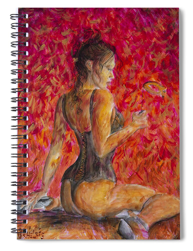Mask Spiral Notebook featuring the painting Burlesque II #1 by Nik Helbig