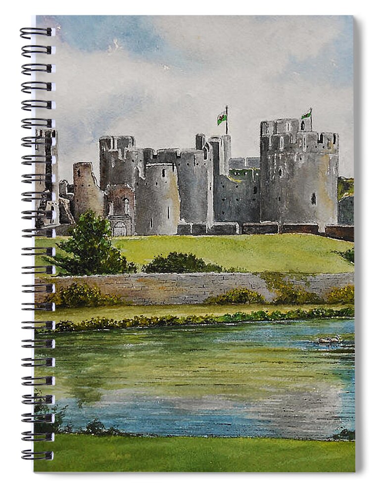 Caerphilly Castle Spiral Notebook featuring the painting Caerphilly Castle #5 by Andrew Read