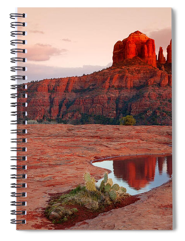 Rock Spiral Notebook featuring the photograph Cathedral Rock Reflection #3 by Alexey Stiop