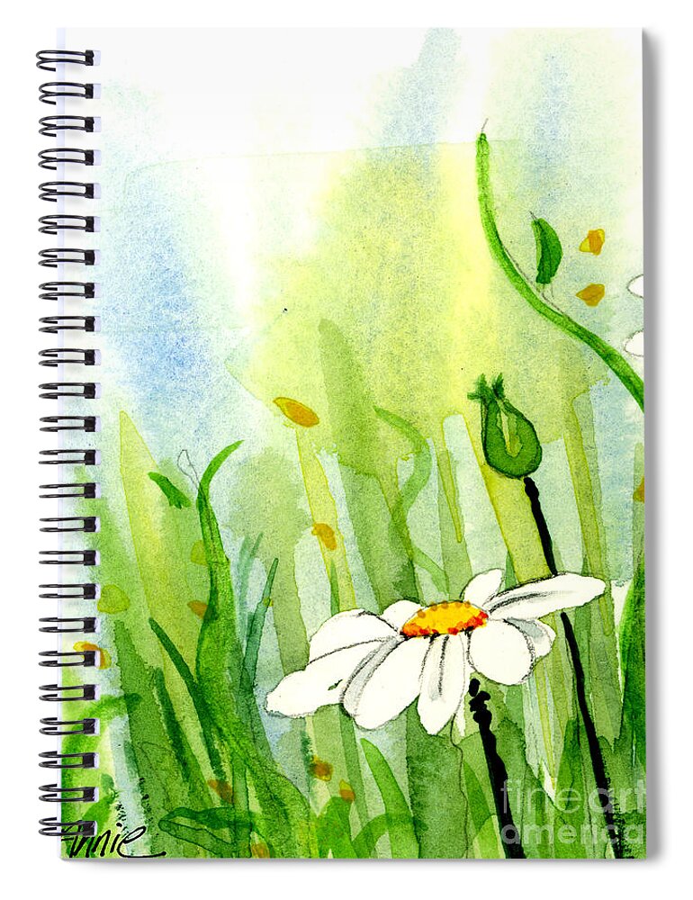 Watercolor Spiral Notebook featuring the painting Daisy Field 1 of 2 #2 by Annie Troe