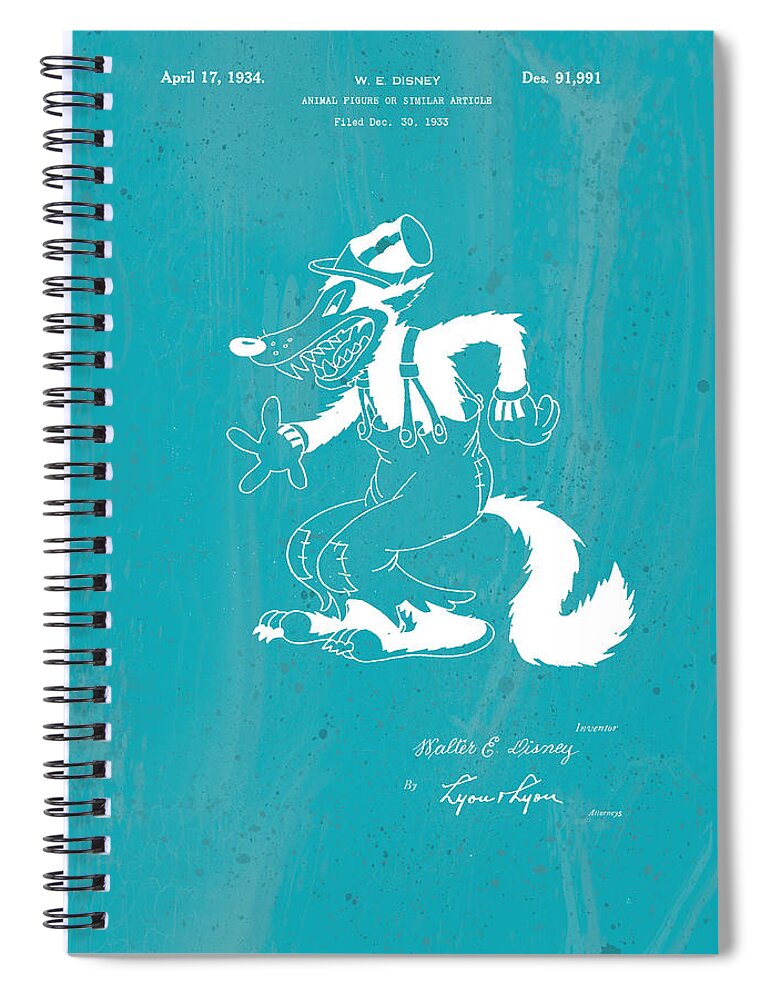 Disney Spiral Notebook featuring the digital art Disney Big Bad Wolf #2 by Marlene Watson
