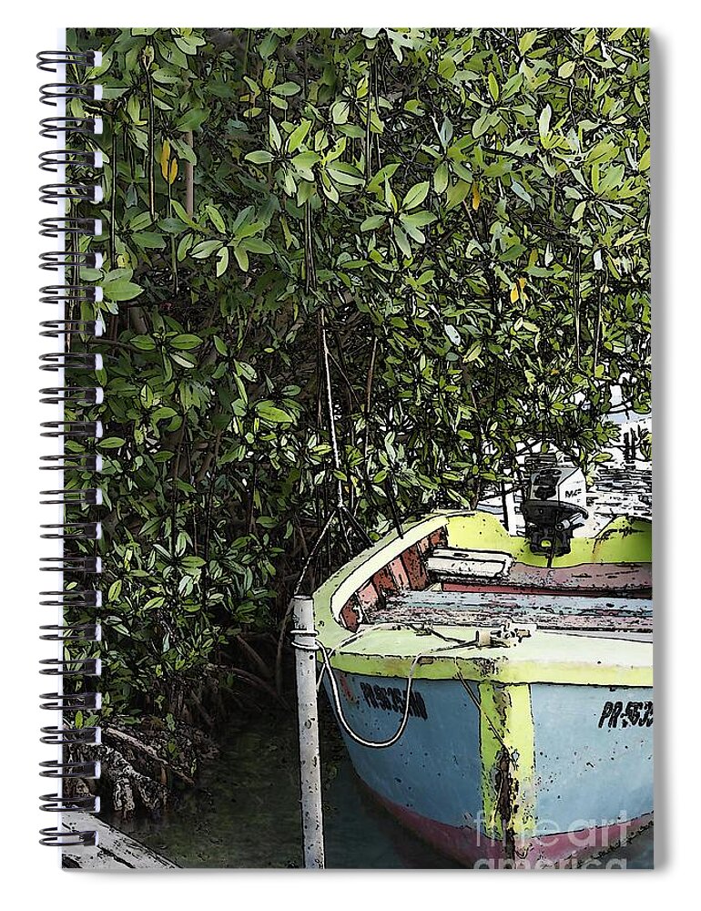 Mangrove Spiral Notebook featuring the photograph Docked by the Mangrove Trees #2 by Lilliana Mendez