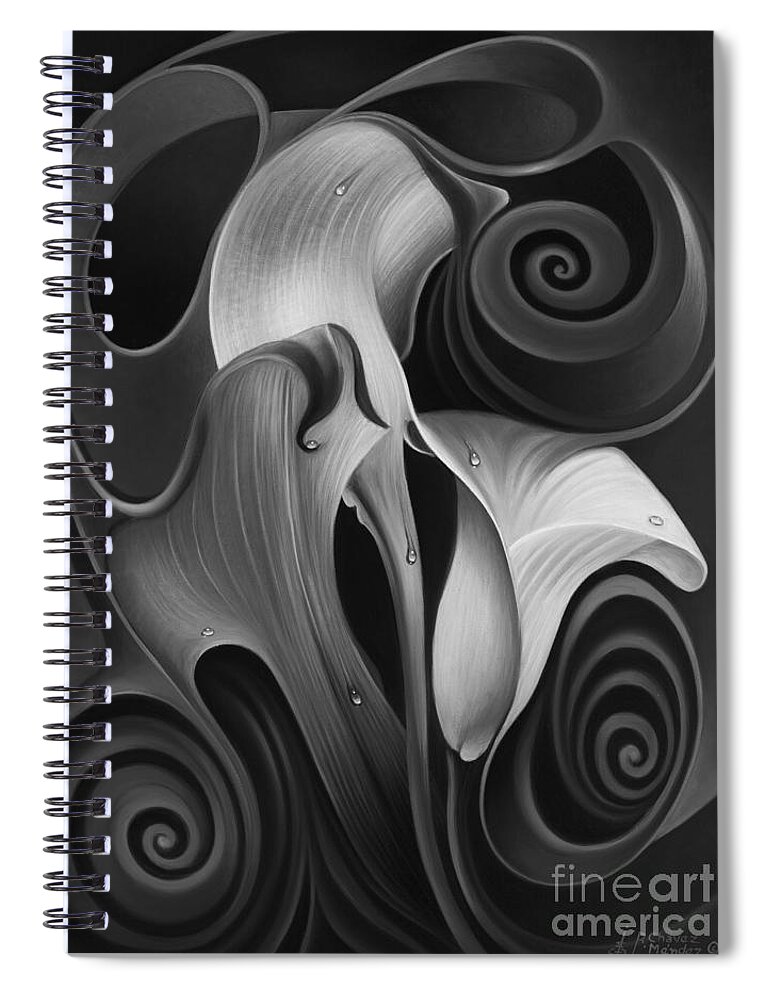 Calalily Spiral Notebook featuring the painting Dynamic Floral 4 Cala Lilies by Ricardo Chavez-Mendez
