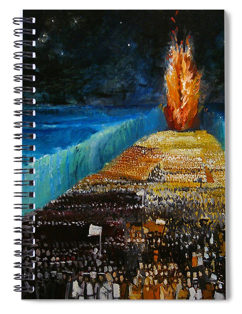 Moses Parting The Red Sea; Miracle; Divine Intervention; Leading Israelites To Freedom; Escape; Escaping; Egypt; Pharaoh; Biblical; Walls; Water; Flame; Procession; Fleeing; Jewish Spiral Notebook featuring the painting Exodus by Richard Mcbee