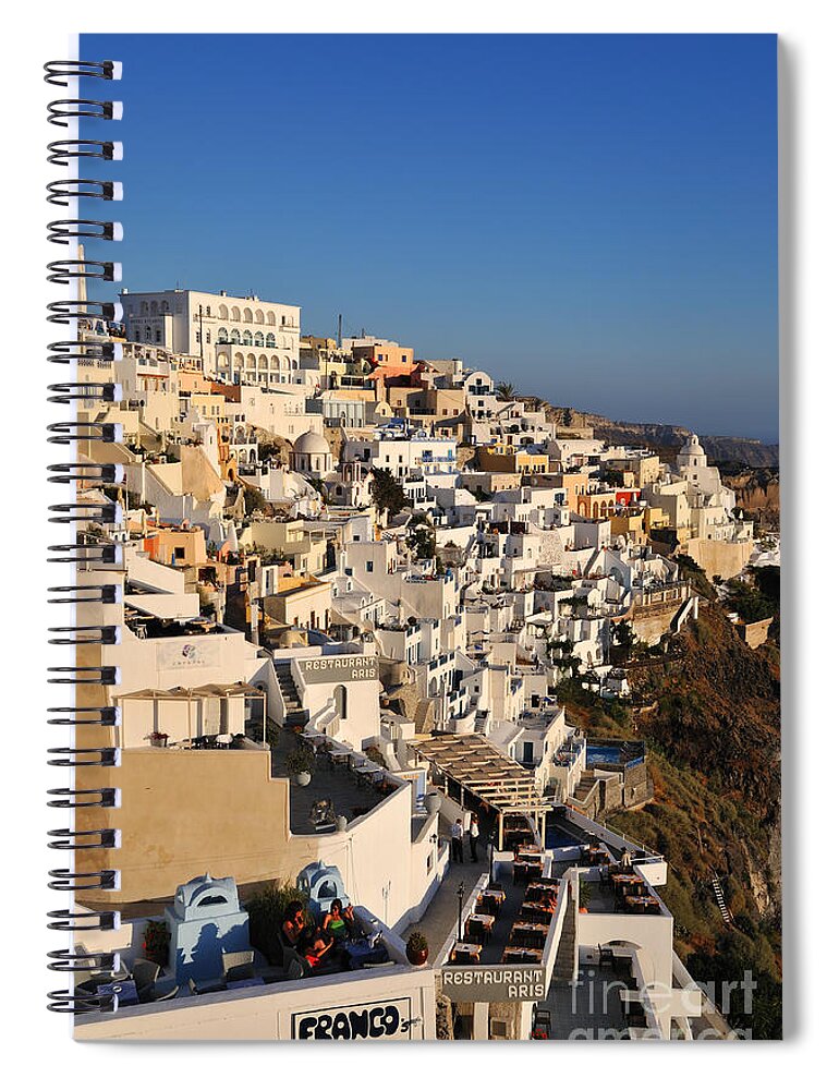 Santorini Spiral Notebook featuring the photograph Fira town during sunset #2 by George Atsametakis