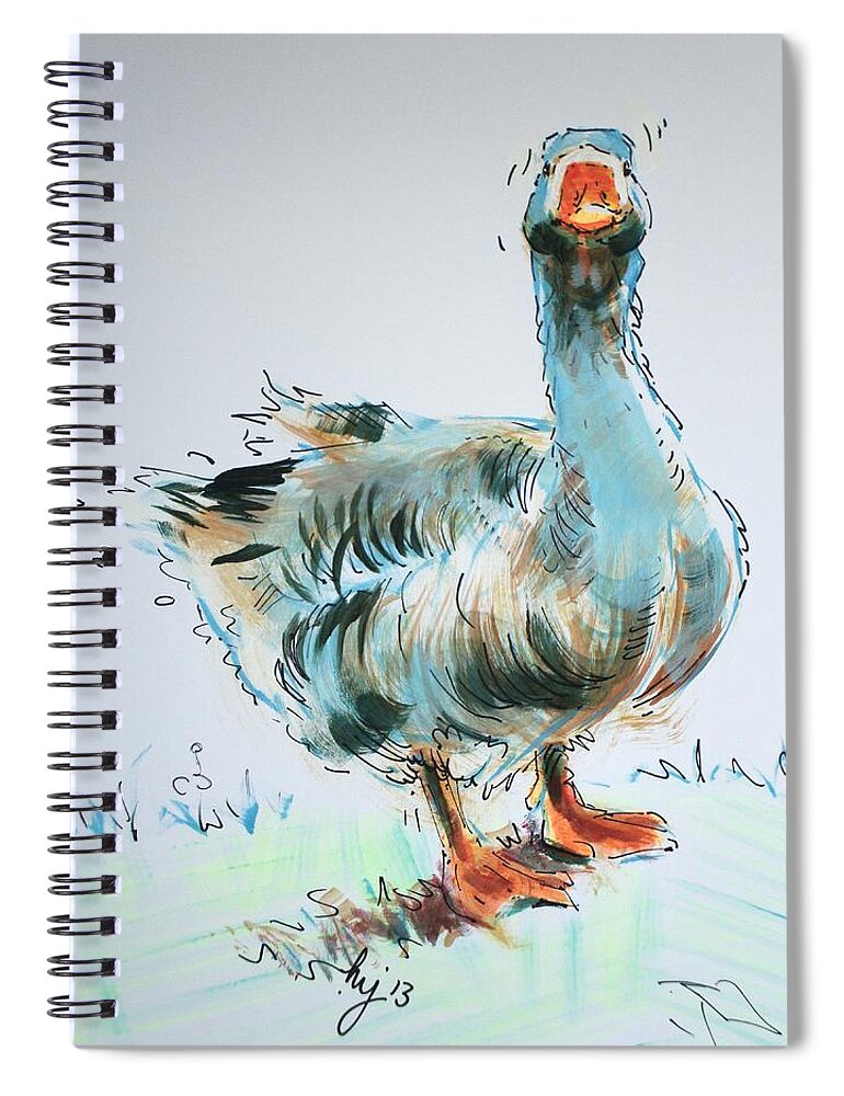 Goose Spiral Notebook featuring the painting Goose drawing #2 by Mike Jory