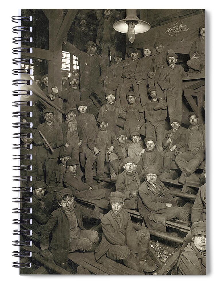 1911 Spiral Notebook featuring the photograph Hine Breaker Boys, 1911 #2 by Granger