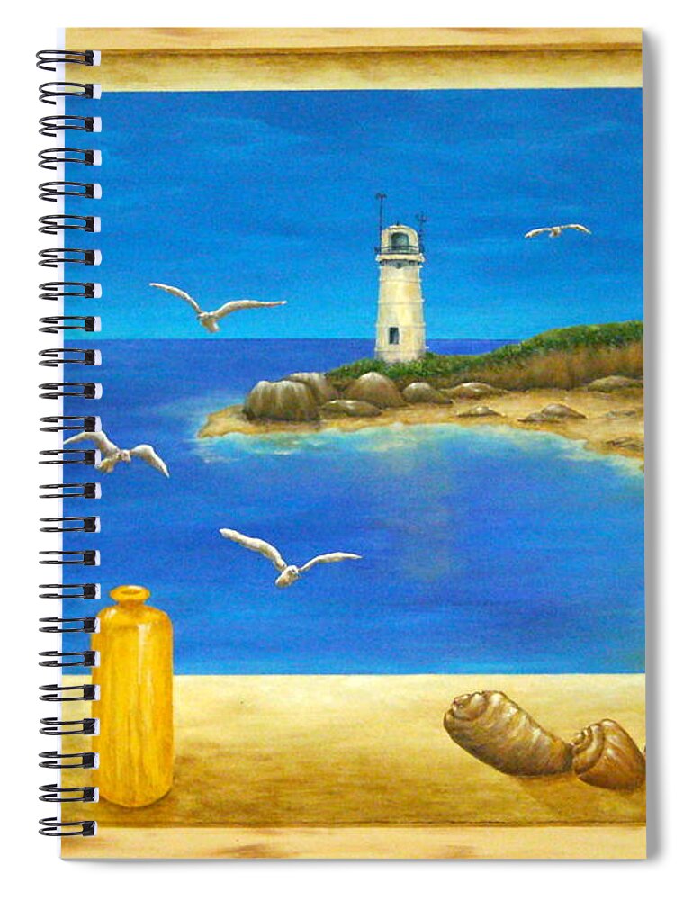 Pamela Allegretto Spiral Notebook featuring the painting Lighthouse View #2 by Pamela Allegretto