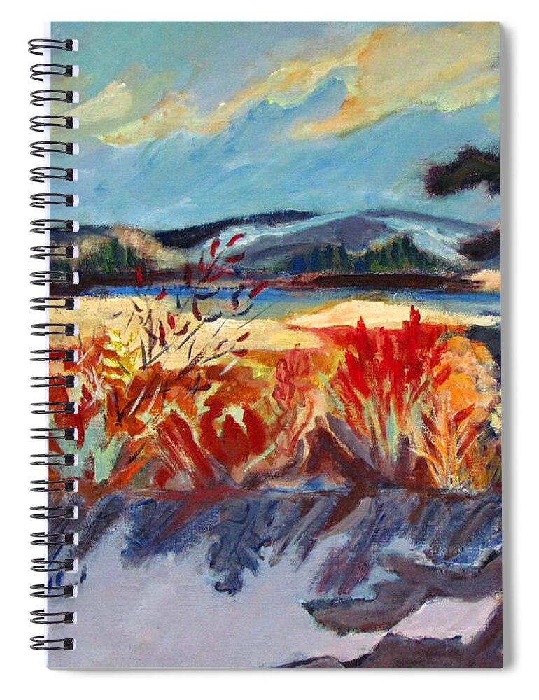Farm Land Spiral Notebook featuring the painting Moon On Farm Land by Betty Pieper