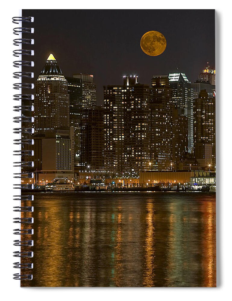 Nyc Spiral Notebook featuring the photograph Moonrise Over Manhattan #2 by Susan Candelario