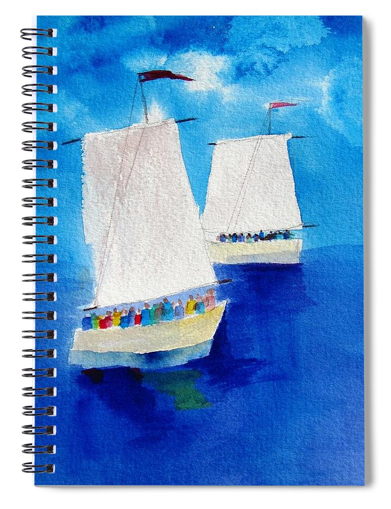 Sailboats Spiral Notebook featuring the painting 2 Sailboats by Carlin Blahnik CarlinArtWatercolor