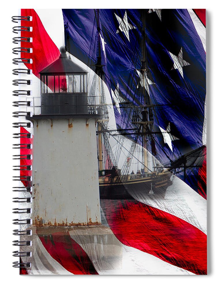  Lighthouses Of New England Spiral Notebook featuring the photograph Salem's Friendship sails past Fort Pickering Lighthouse by Jeff Folger