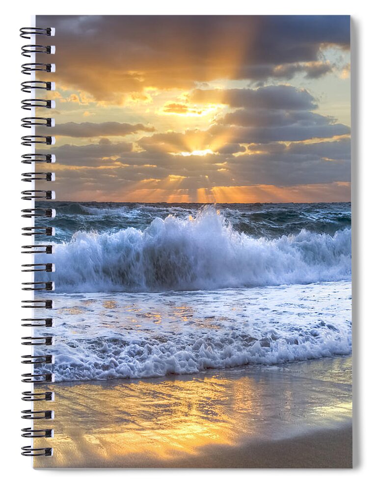 Ocean Spiral Notebook featuring the photograph Splash Sunrise #2 by Debra and Dave Vanderlaan