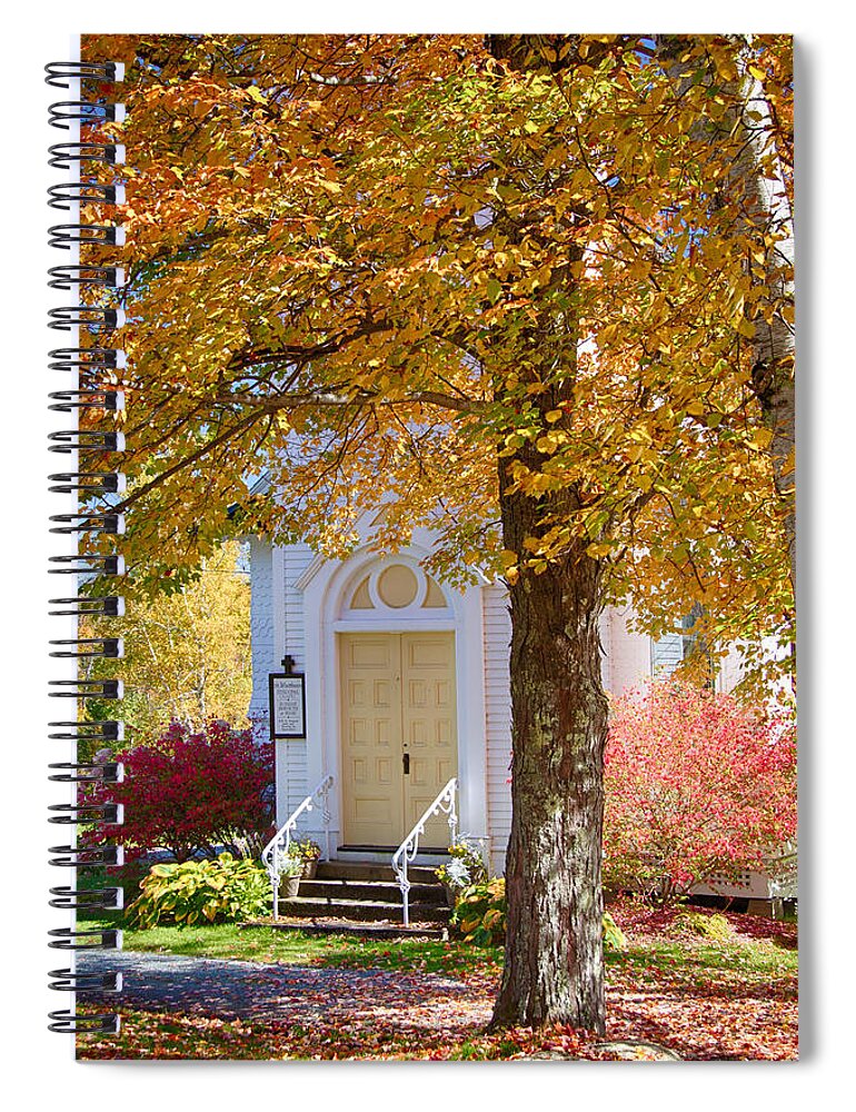 Autumn Foliage New England Spiral Notebook featuring the photograph St Matthew's in Autumn splendor #3 by Jeff Folger