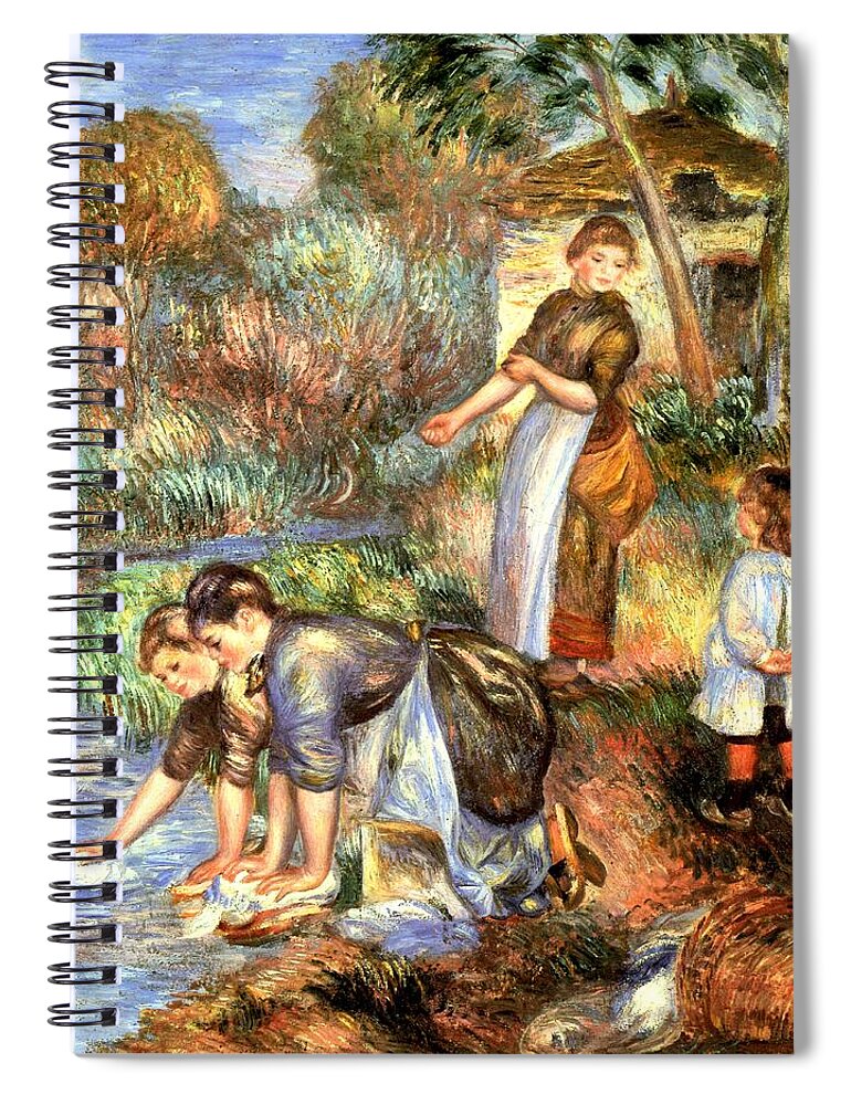 The Washerwoman Spiral Notebook featuring the digital art The Washerwoman #2 by Pierre Auguste Renoir