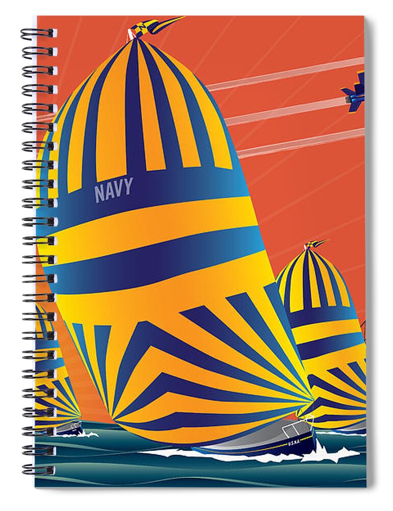 Navy 44s Spiral Notebook featuring the digital art USNA Sunset Sail #4 by Joe Barsin
