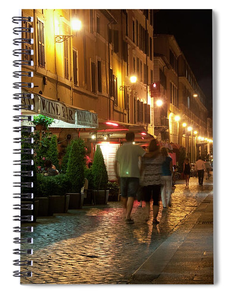 Pedestrian Spiral Notebook featuring the photograph Walking Through Rome At Night #2 by Mitch Diamond