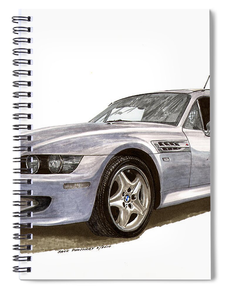 A Watercolor Painting Of A 2001 Bmw M Coupe Which Is A Shooting Brake Spiral Notebook featuring the painting B M W M Coupe 2001 by Jack Pumphrey