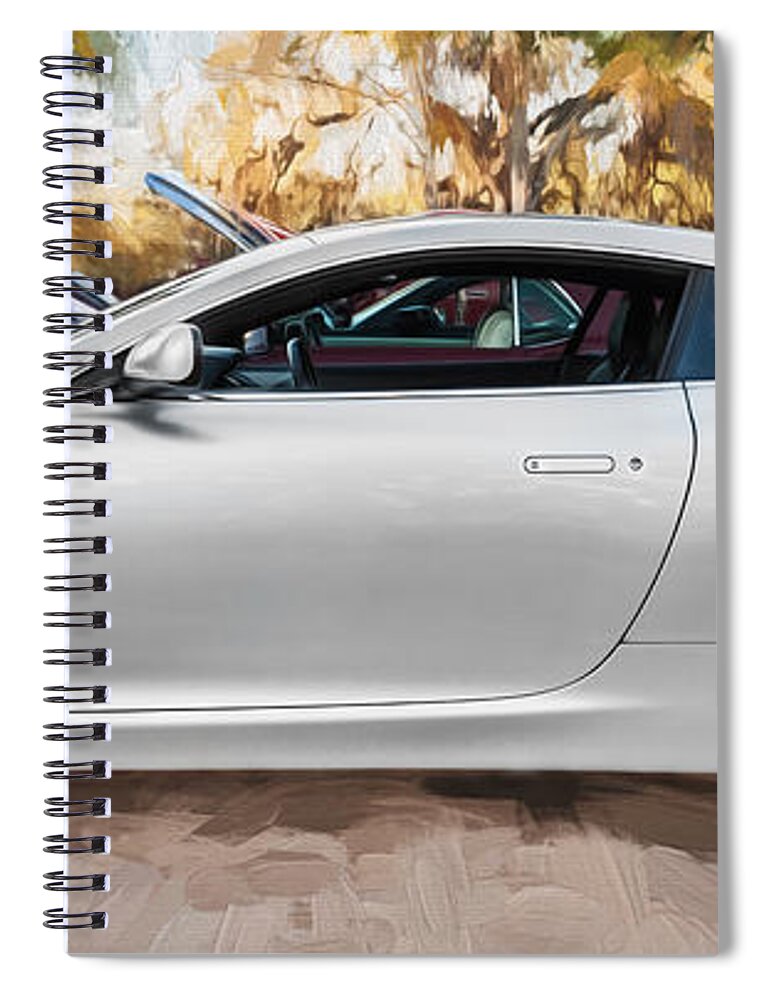 2007 Aston Martin Spiral Notebook featuring the photograph 2007 Aston Martin DB9 Coupe Pano Painted BW by Rich Franco