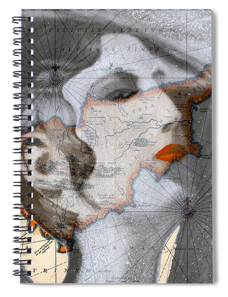 Augusta Stylianou Spiral Notebook featuring the digital art Ancient Cyprus Map and Aphrodite #23 by Augusta Stylianou