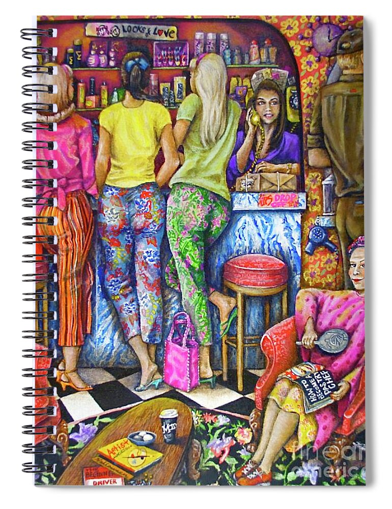 Ladies Spiral Notebook featuring the painting Shop Talk by Linda Simon