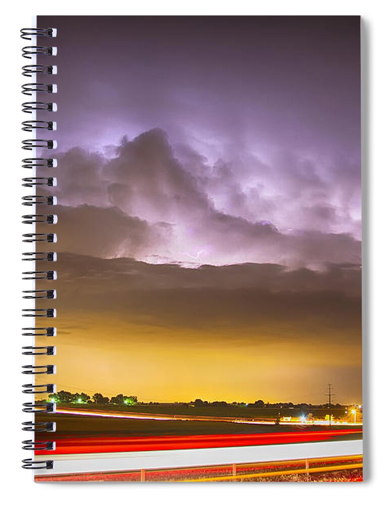 Intra-cloud Spiral Notebook featuring the photograph 25 to 34 Intra-Cloud Lightning Golden Light Car Trails by James BO Insogna