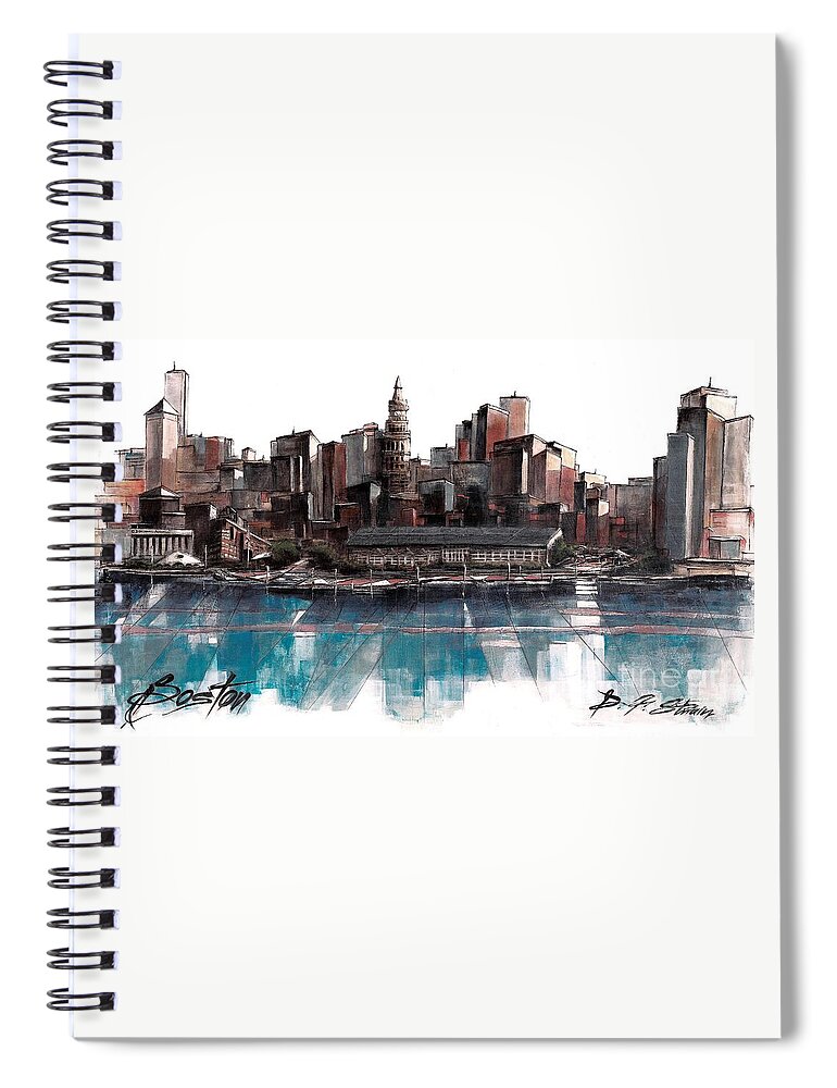 Fineartamerica.com Spiral Notebook featuring the painting Boston Skyline #2 by Diane Strain