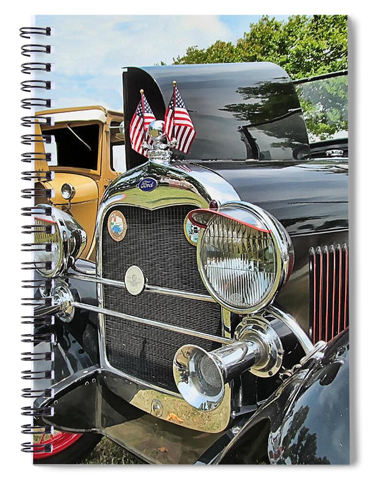 Victor Montgomery Spiral Notebook featuring the photograph '29 Ford Model A Headlights #29 by Vic Montgomery