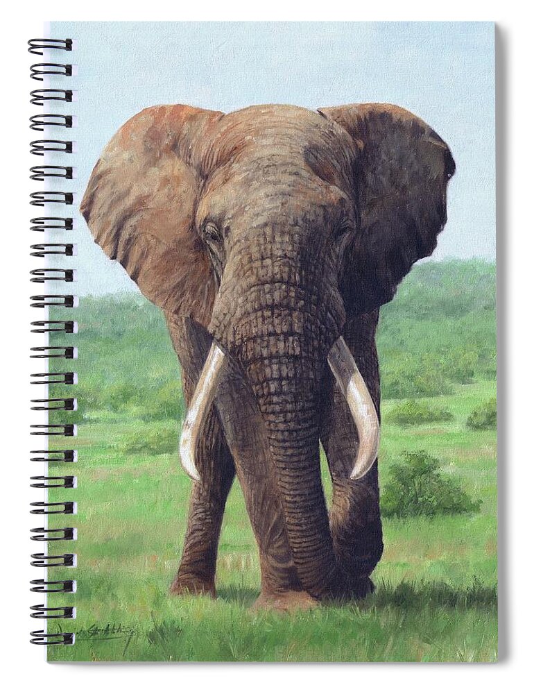 African Elephant Spiral Notebook featuring the painting African Elephant #6 by David Stribbling