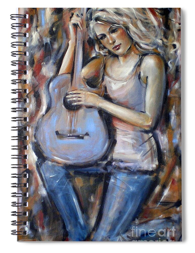 Blue Spiral Notebook featuring the painting Blue Guitar 010709 #1 by Selena Boron