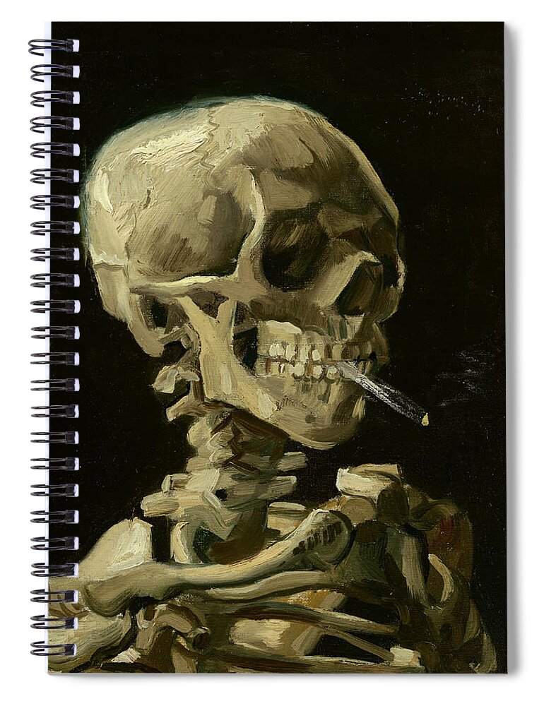 Vincent Van Gogh Spiral Notebook featuring the painting Head of a skeleton with a burning cigarette #10 by Vincent van Gogh