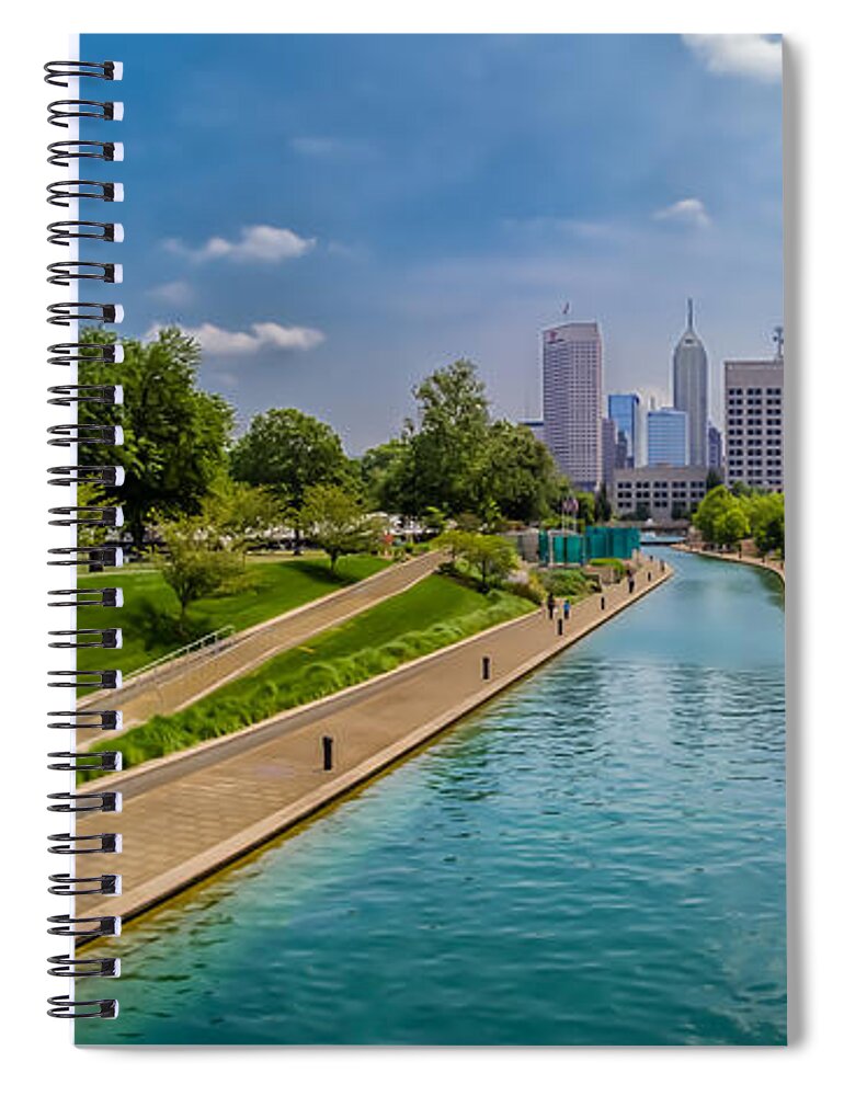 Indiana Spiral Notebook featuring the photograph Indianapolis Skyline from the Canal by Ron Pate