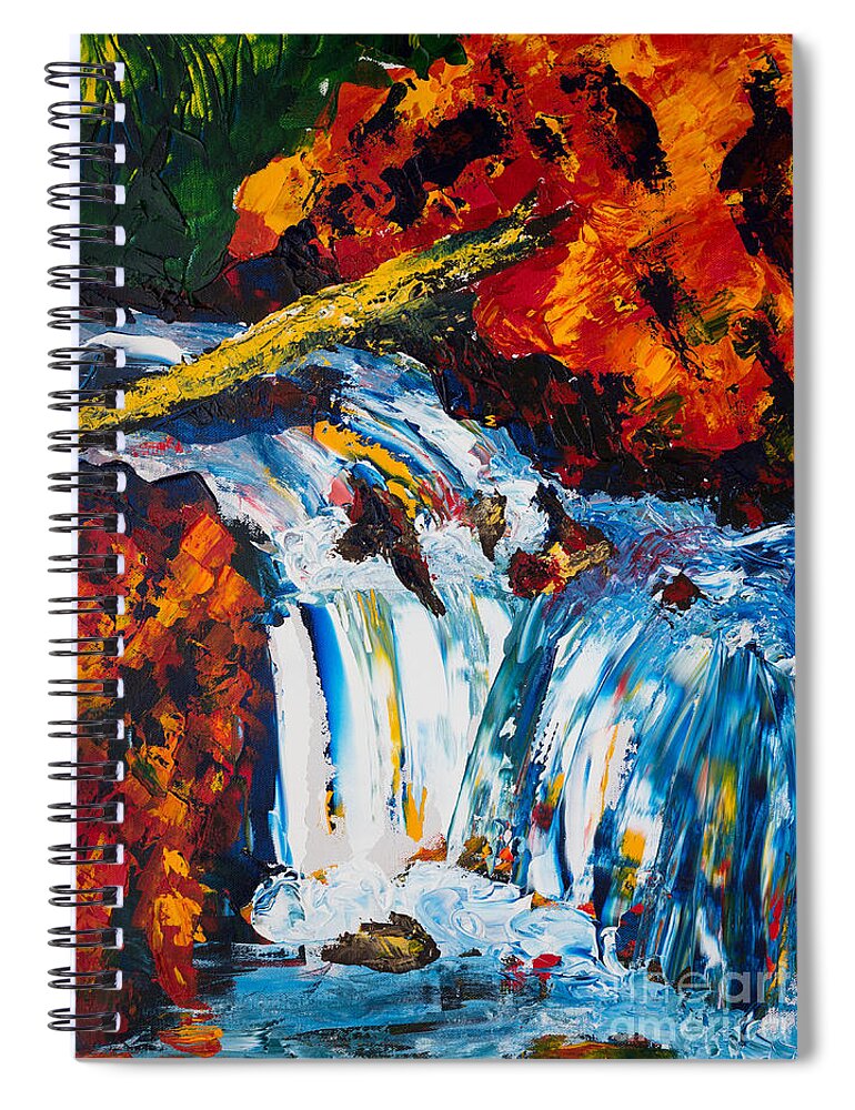 Trees Spiral Notebook featuring the painting Log and Waterfall by Walt Brodis