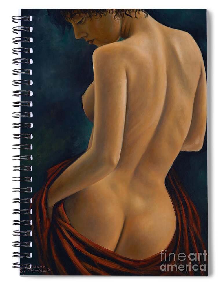 Red-silk Spiral Notebook featuring the painting Red Silk by Ricardo Chavez-Mendez