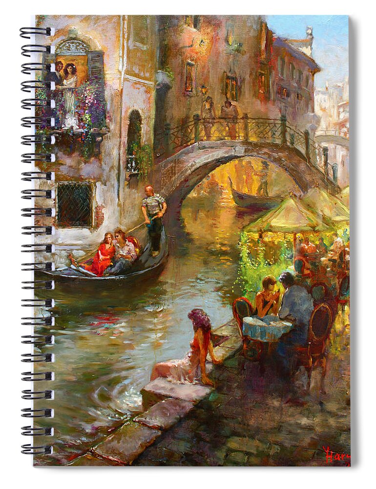 Romance Spiral Notebook featuring the painting Romance in Venice by Ylli Haruni