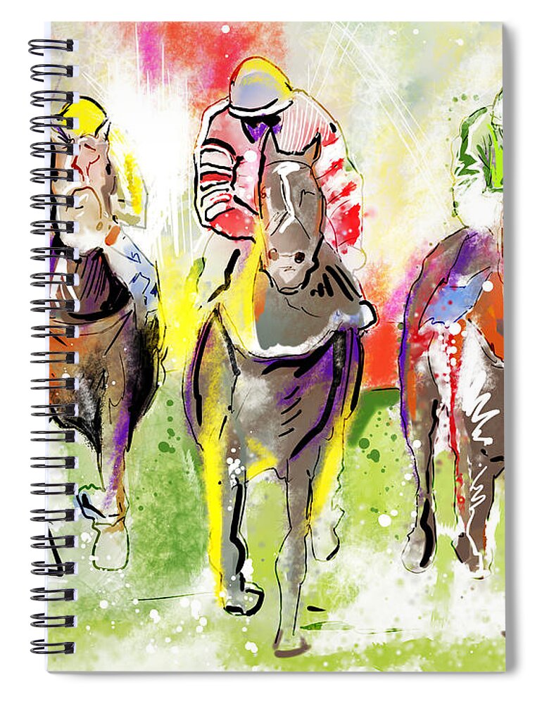 Horse Racing Spiral Notebook featuring the painting 3 to Race by John Gholson