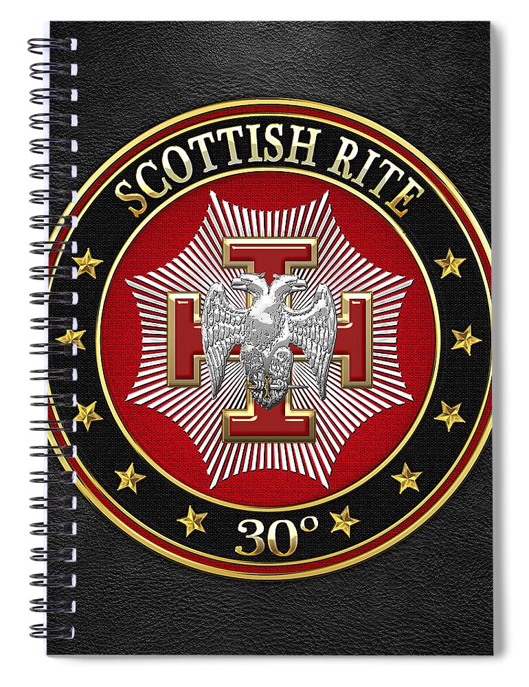 'scottish Rite' Collection By Serge Averbukh Spiral Notebook featuring the digital art 30th Degree - Knight Kadosh Jewel on Black Leather by Serge Averbukh
