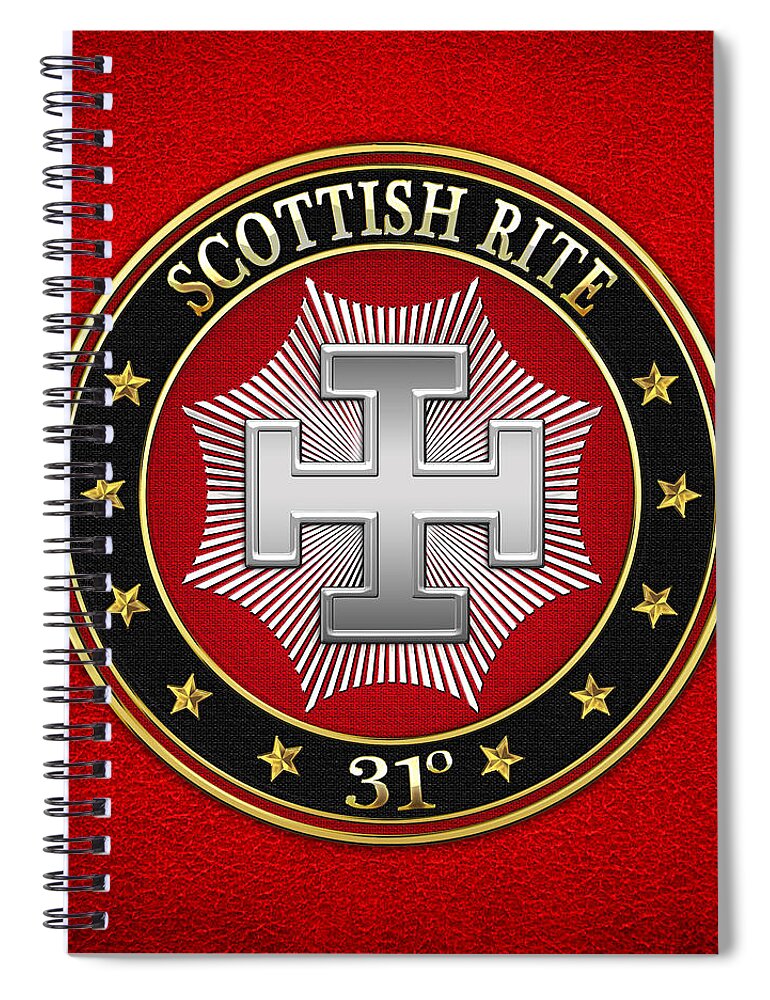 'scottish Rite' Collection By Serge Averbukh Spiral Notebook featuring the digital art 31st Degree - Inspector Inquisitor Jewel on Red Leather by Serge Averbukh