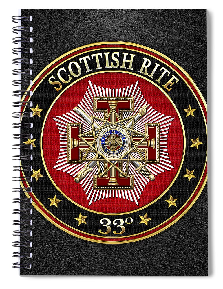 'scottish Rite' Collection By Serge Averbukh Spiral Notebook featuring the digital art 33rd Degree - Inspector General Jewel on Black Leather by Serge Averbukh