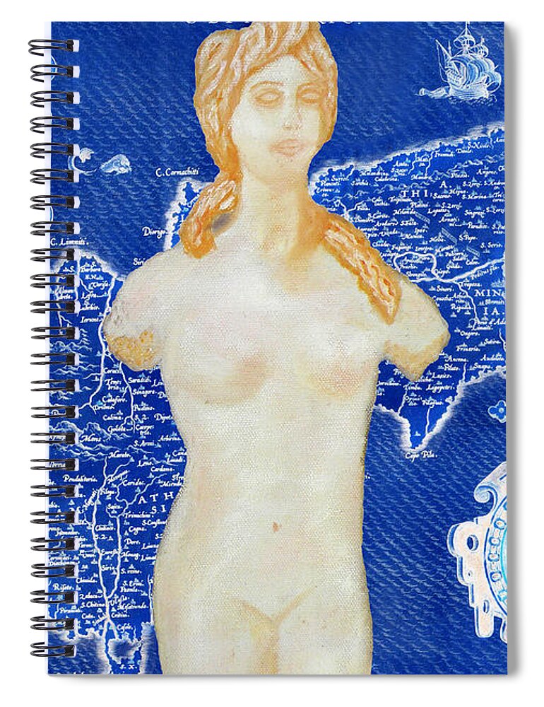 Augusta Stylianou Spiral Notebook featuring the digital art Ancient Cyprus Map and Aphrodite #36 by Augusta Stylianou