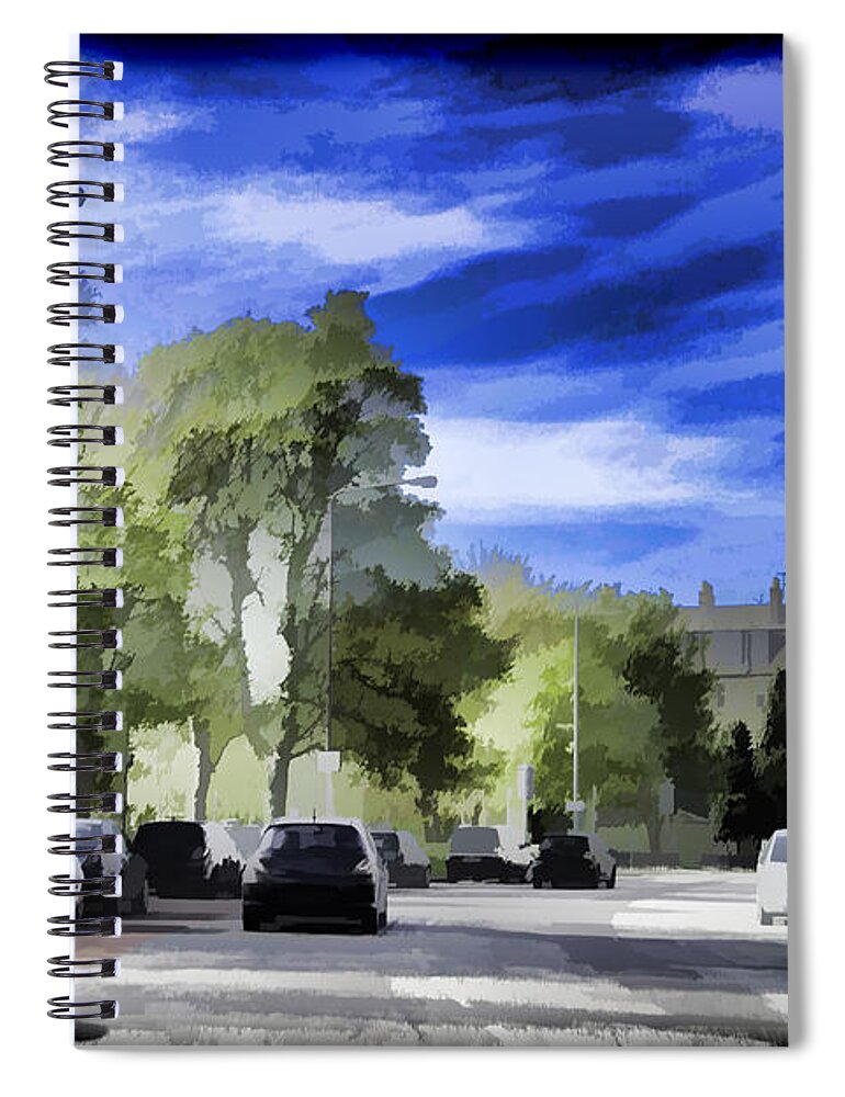 Action Spiral Notebook featuring the digital art Cars on a street in Edinburgh #4 by Ashish Agarwal