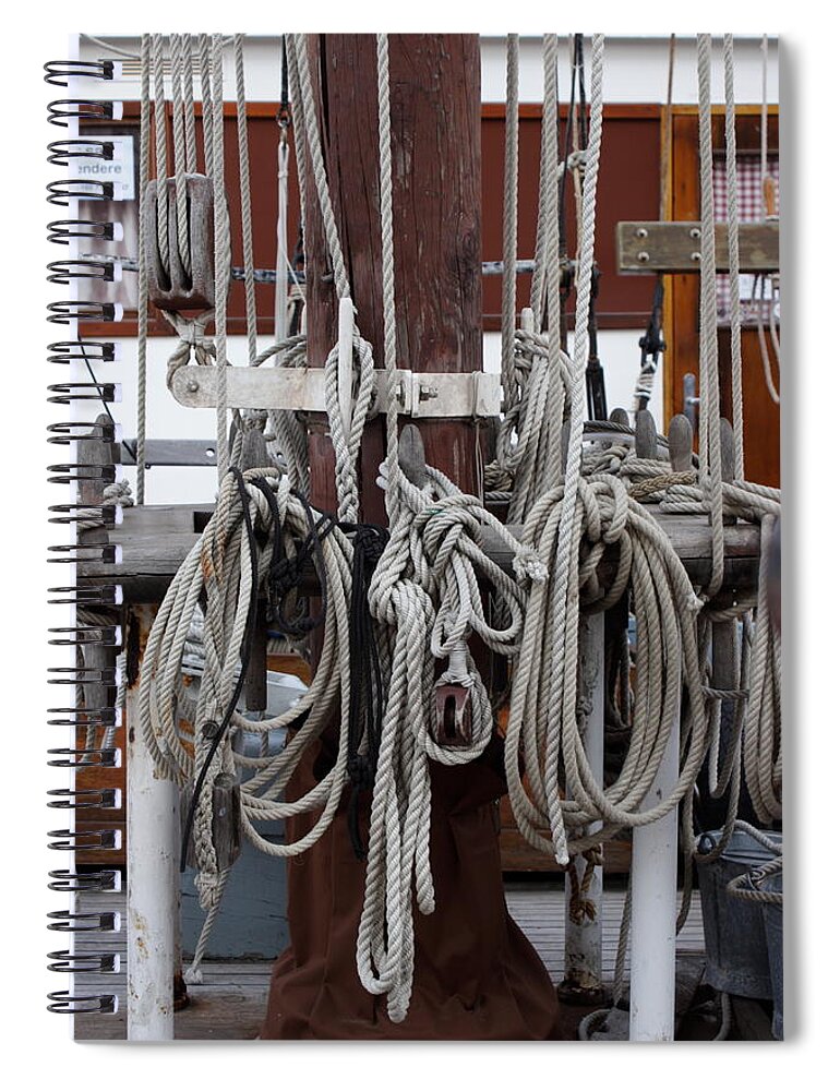 Belaying Pin Spiral Notebook featuring the photograph Rigging on a tall ship #4 by Ulrich Kunst And Bettina Scheidulin