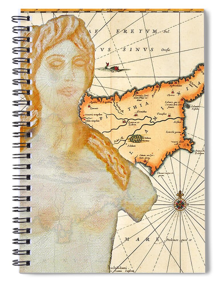 Augusta Stylianou Spiral Notebook featuring the digital art Ancient Cyprus Map and Aphrodite #32 by Augusta Stylianou