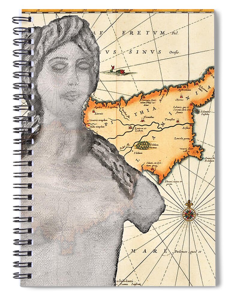 Augusta Stylianou Spiral Notebook featuring the digital art Ancient Cyprus Map and Aphrodite #42 by Augusta Stylianou