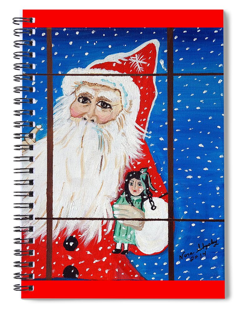 Santa At Window Spiral Notebook featuring the painting Santa At Window by Nora Shepley