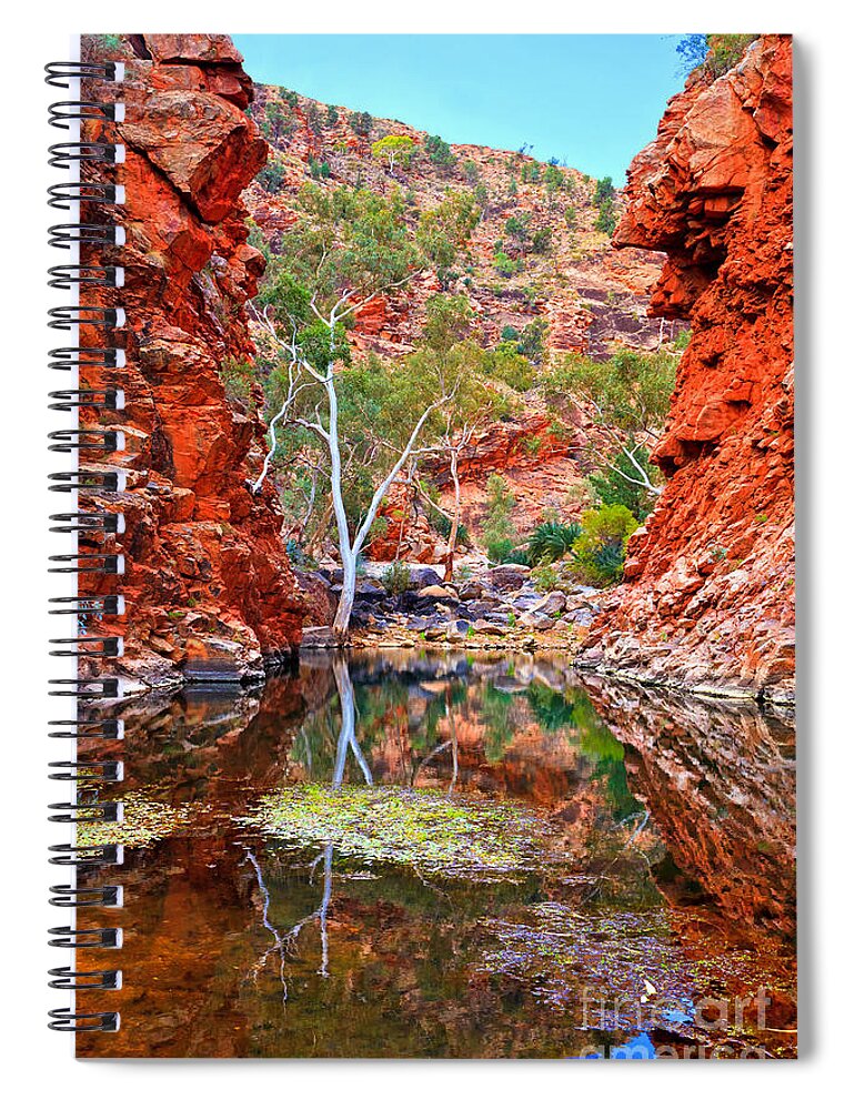 Serpentine Gorge Central Australia Northern Territory Outback Landscape Australian Gum Tree Water Hole Spiral Notebook featuring the photograph Serpentine Gorge Central Australia by Bill Robinson