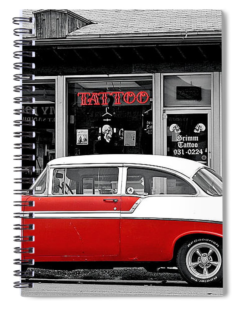 1956 Spiral Notebook featuring the photograph '56 Tattoo #56 by Christopher McKenzie